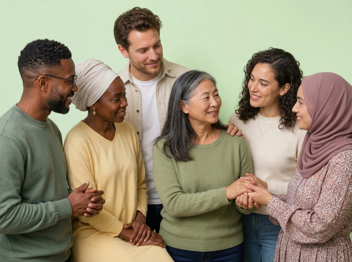 Community members sharing supportive conversation in a gathering circle